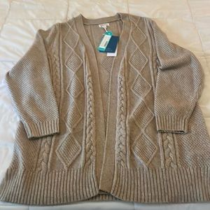 Market & Spruce Henry Heritage Cable Knit Cardigan, Beige, 2X, NWT